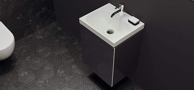 Petit meuble lave-mains avec rangements dans toilettes