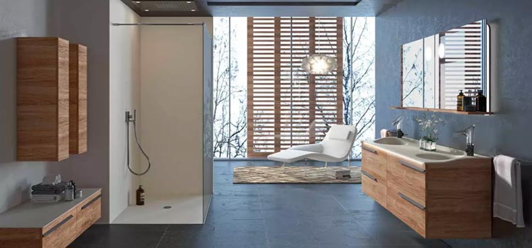Salle d'eau avec douche à l'italienne et carrelage noir imitation pierre naturelle