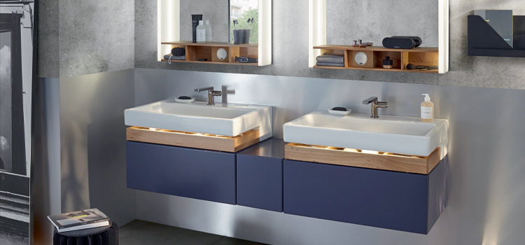 Double vasque avec meuble de salle de bains et rangements