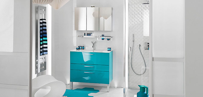 Meuble salle de bains Delpha glossy bleu emeraude