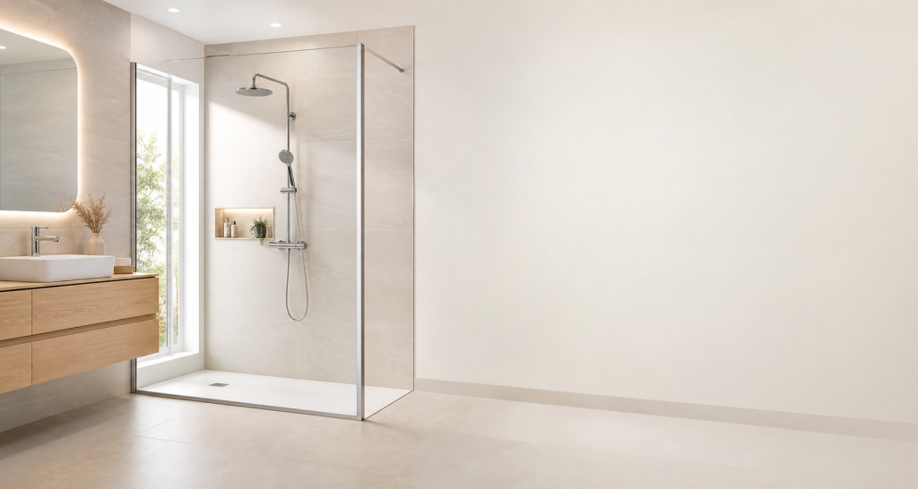 salle de bains avec douche d'angle italienne
