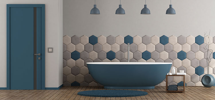 Salle de bain bleu et gris