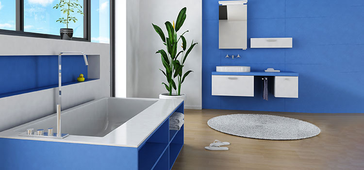 Salle de bains gris et bleu