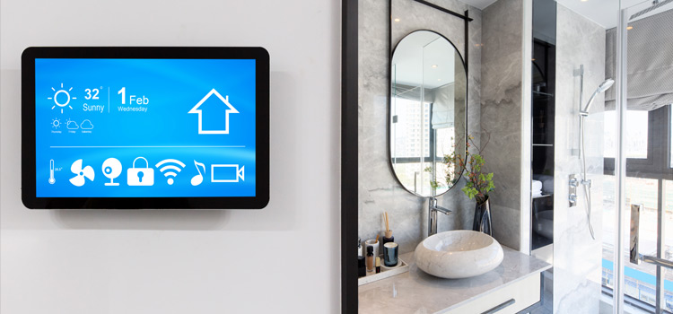 tablette connectée à une douche