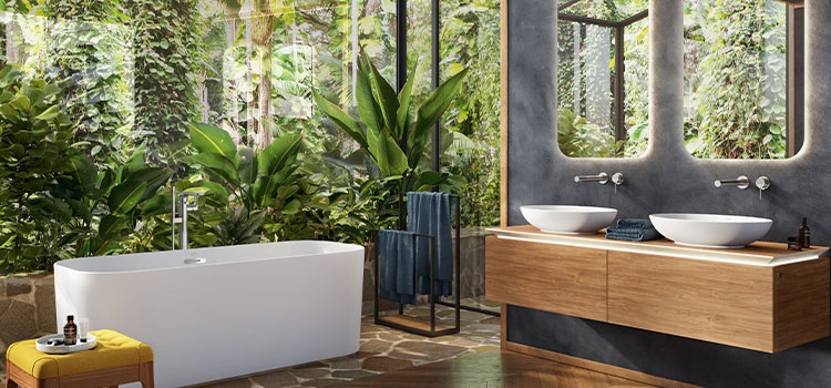 Salle de bain de style Jungle agrémenté d'un jardin tropical intérieur.