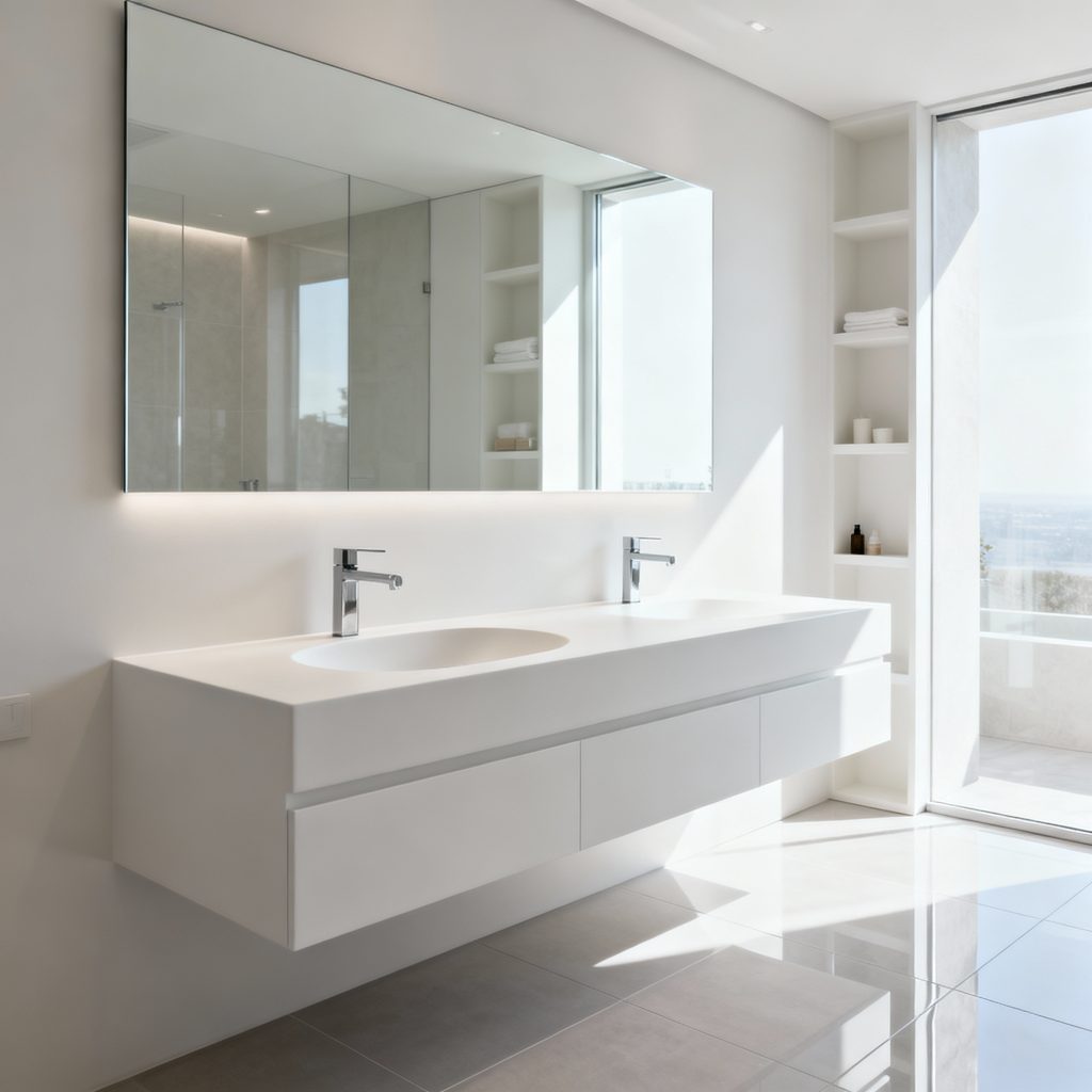 lavabo moulé au plan de travail