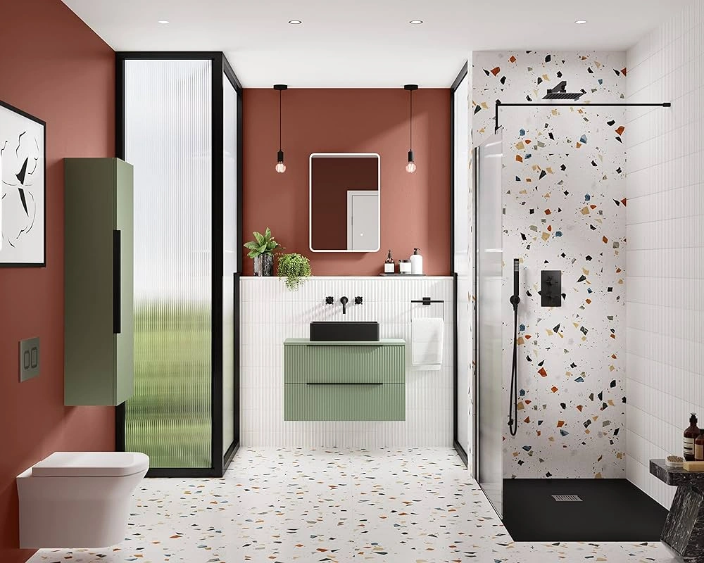 meuble de salle de bains en bois cannelé