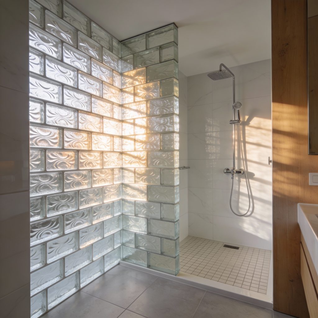 Brique de verre dans la salle de bains