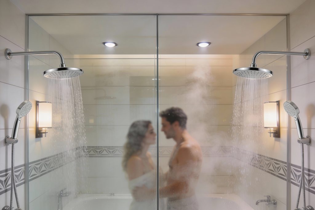 Un couple qui s'apprête à prendre une douche