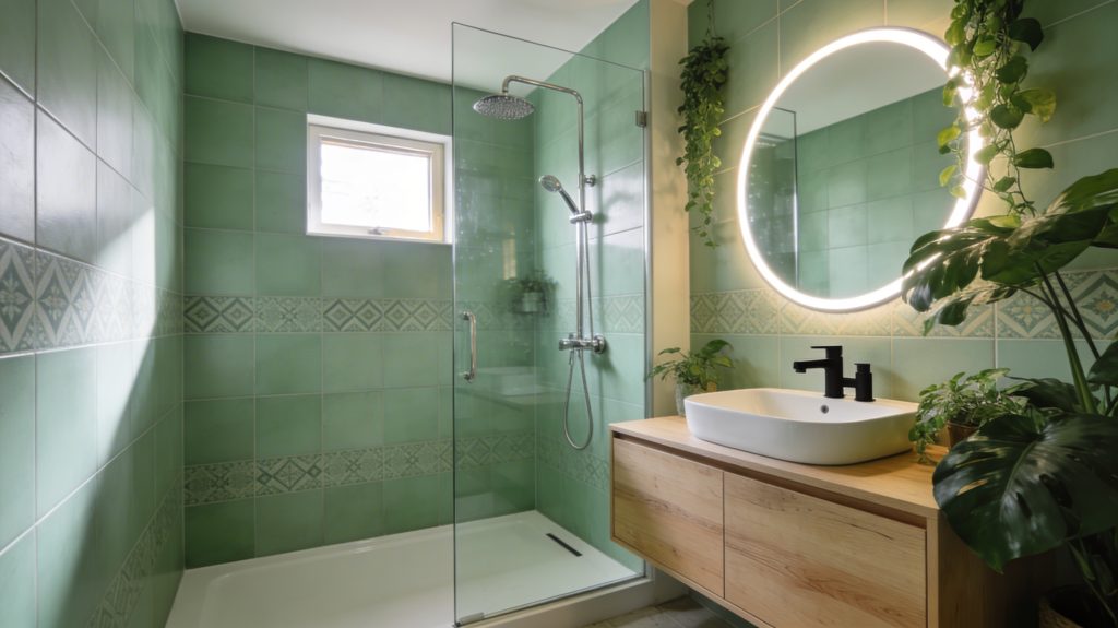 Salle de bains verte