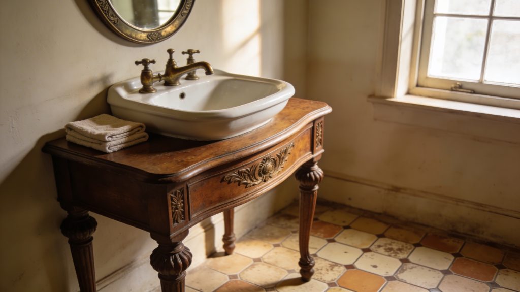 meuble de salle de bains ancien bois