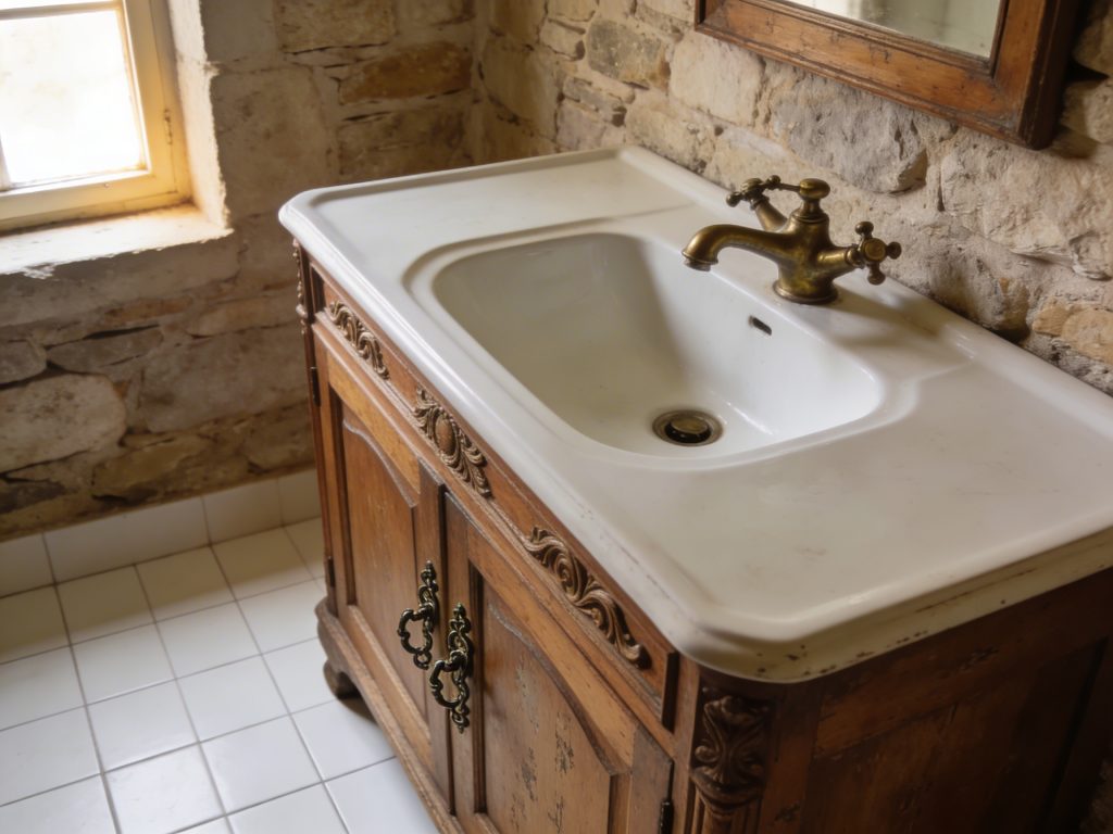 meuble de salle de bains ancien bois