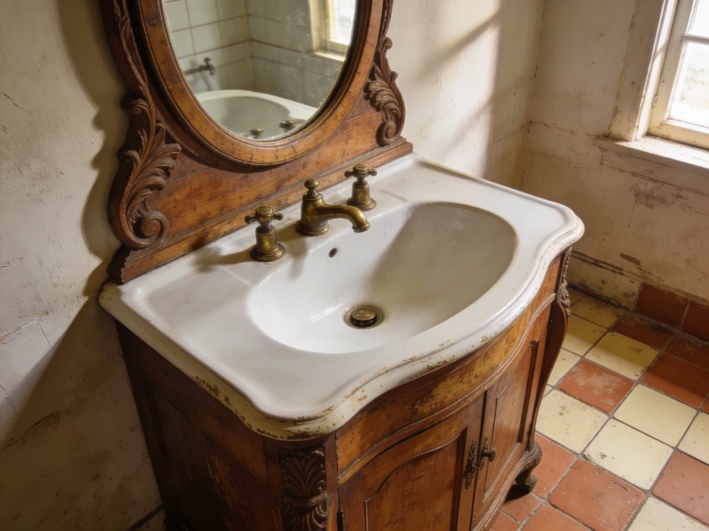 meuble de salle de bains ancien bois