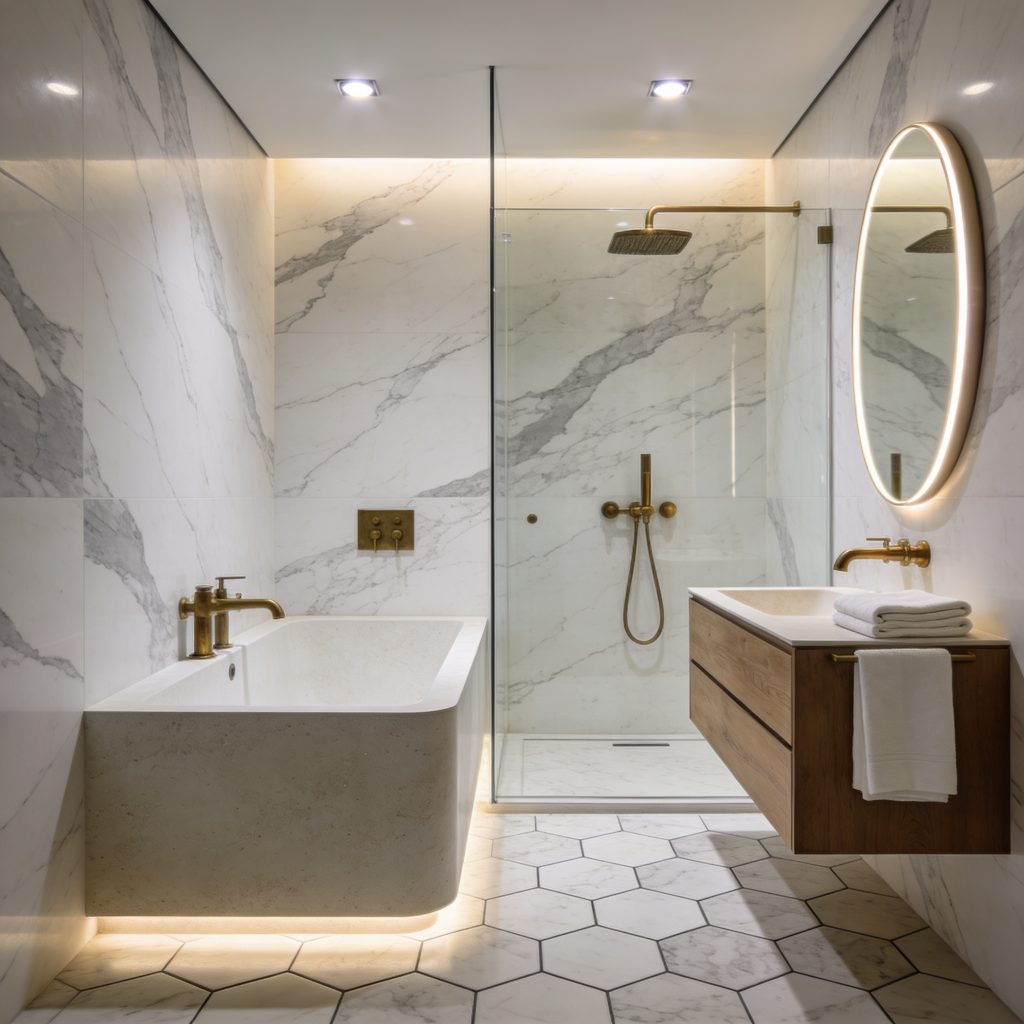 Douche à l'italienne dans une petite salle de bains