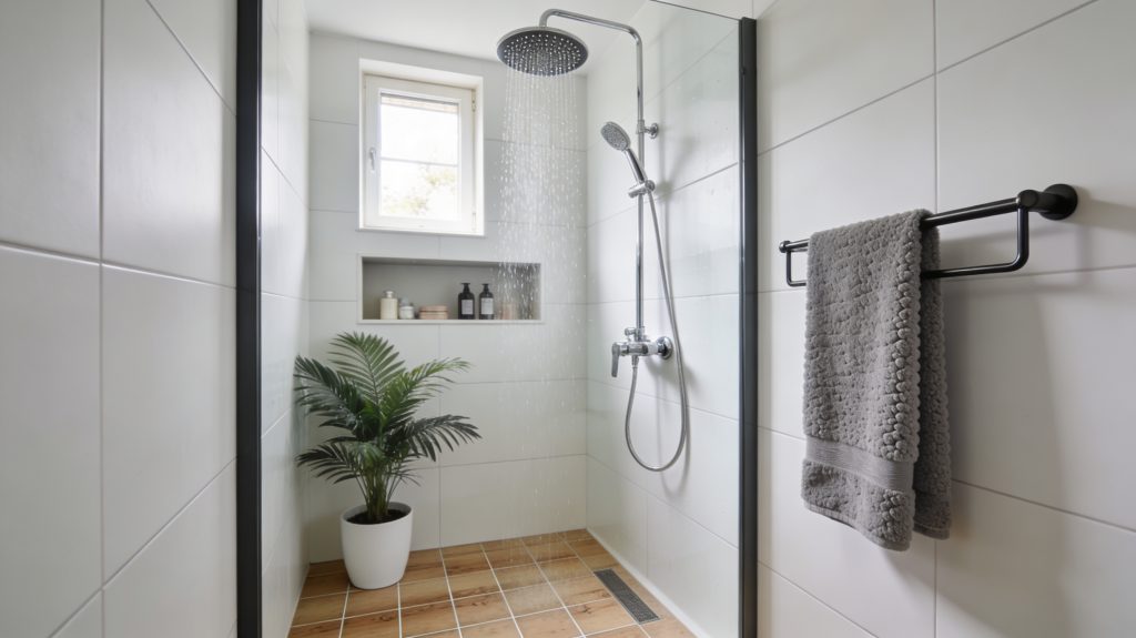 Douche à l'italienne dans une petite salle de bains