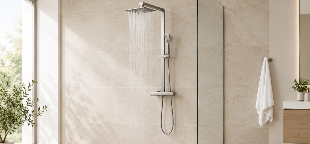 colonne de douche avec l'eau qui coule
