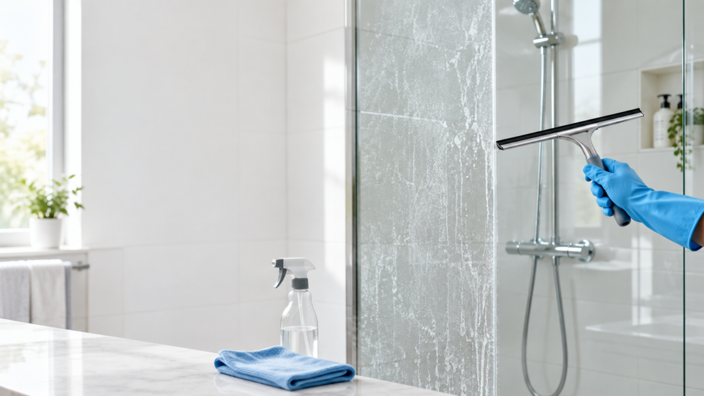 nettoyage paroi de douche avec raclette